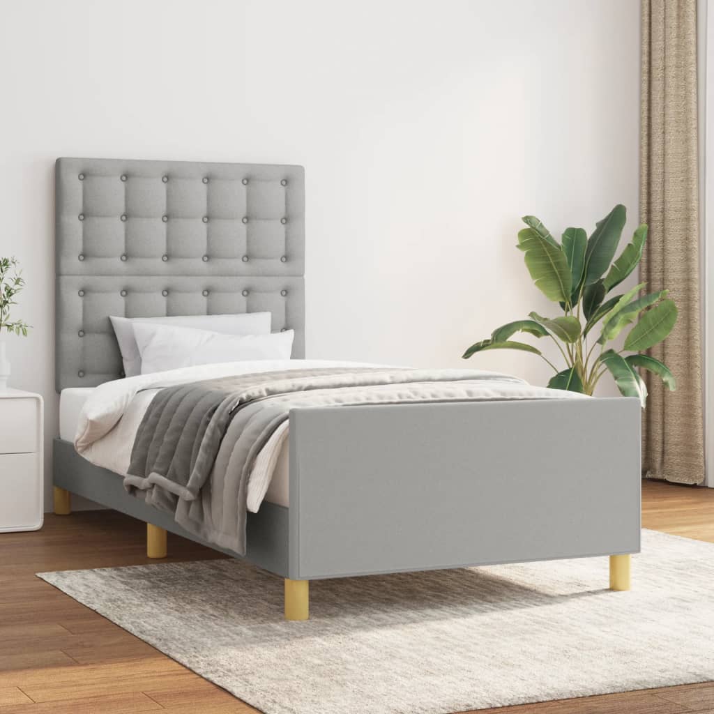 vidaXL Posteľný rám s čelom bledosivý 90x190 cm látka