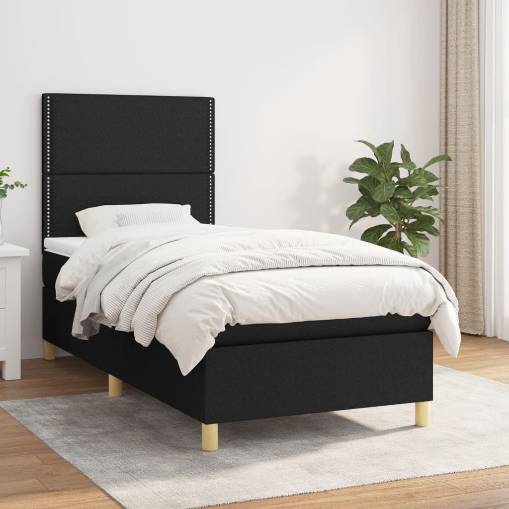 vidaXL Posteľný rám boxspring s matracom čierny 90x200 cm látka