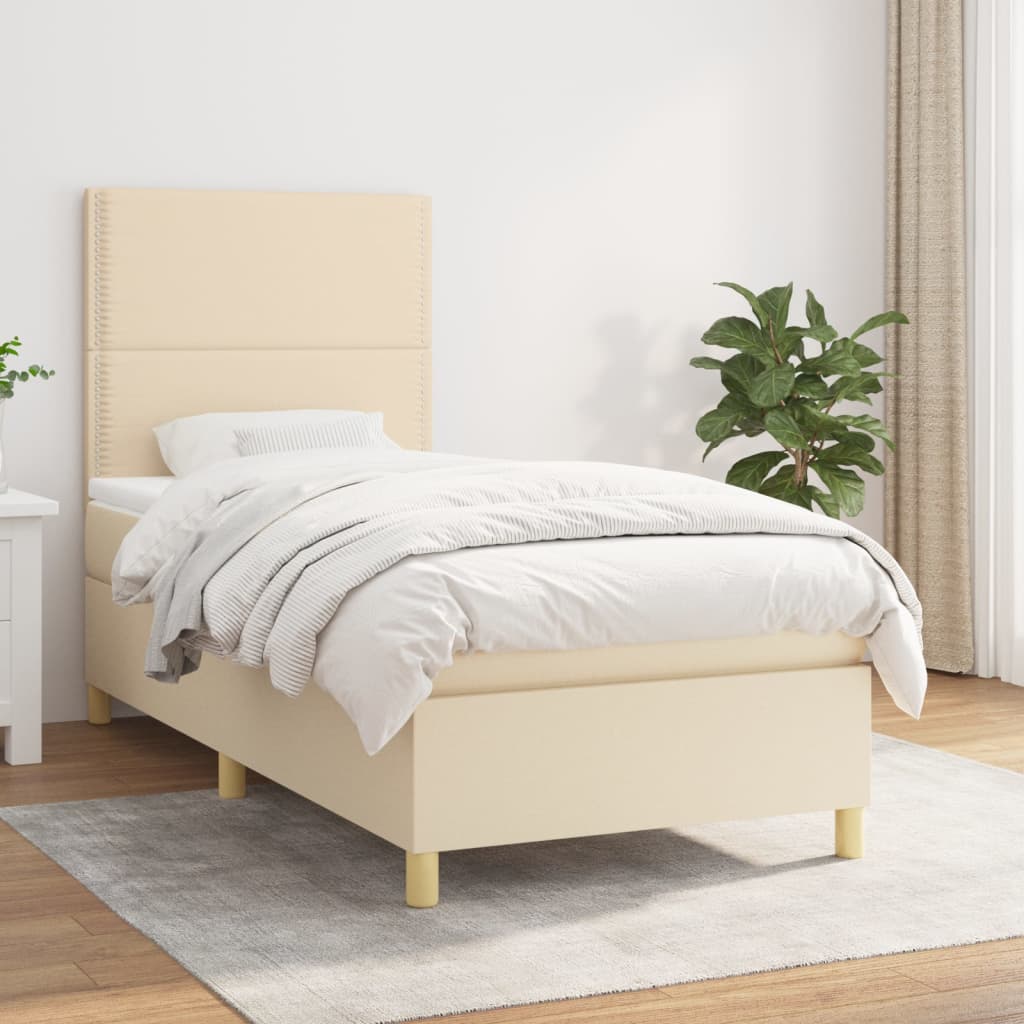 vidaXL Posteľný rám boxsping s matracom krémový 90x200 cm látka