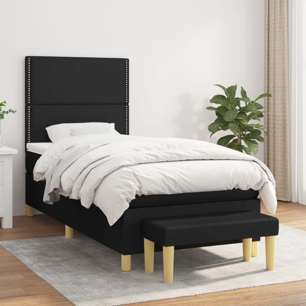 vidaXL Posteľný rám boxspring s matracom čierny 90x200 cm látka