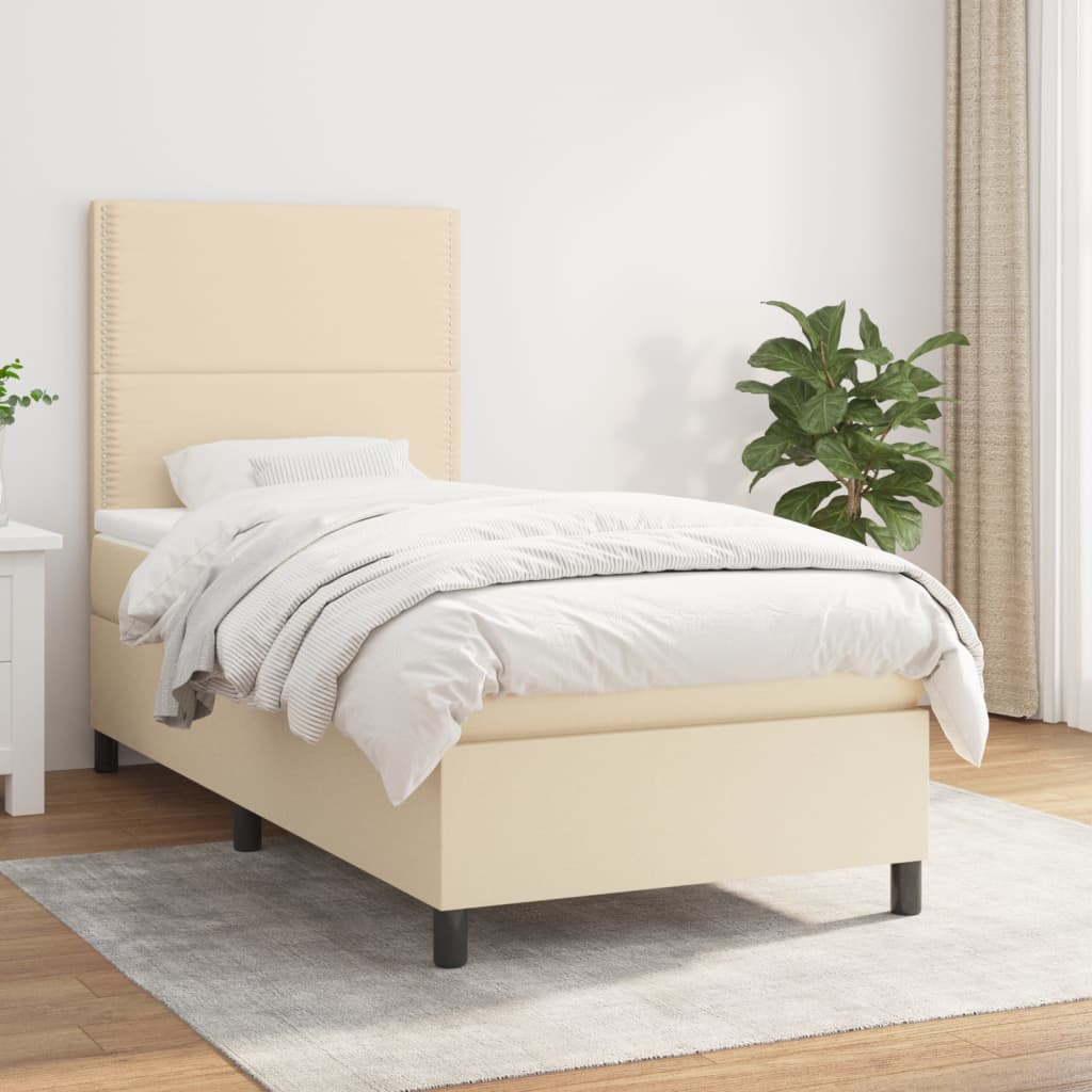 vidaXL Posteľný rám boxsping s matracom krémový 90x200 cm látka