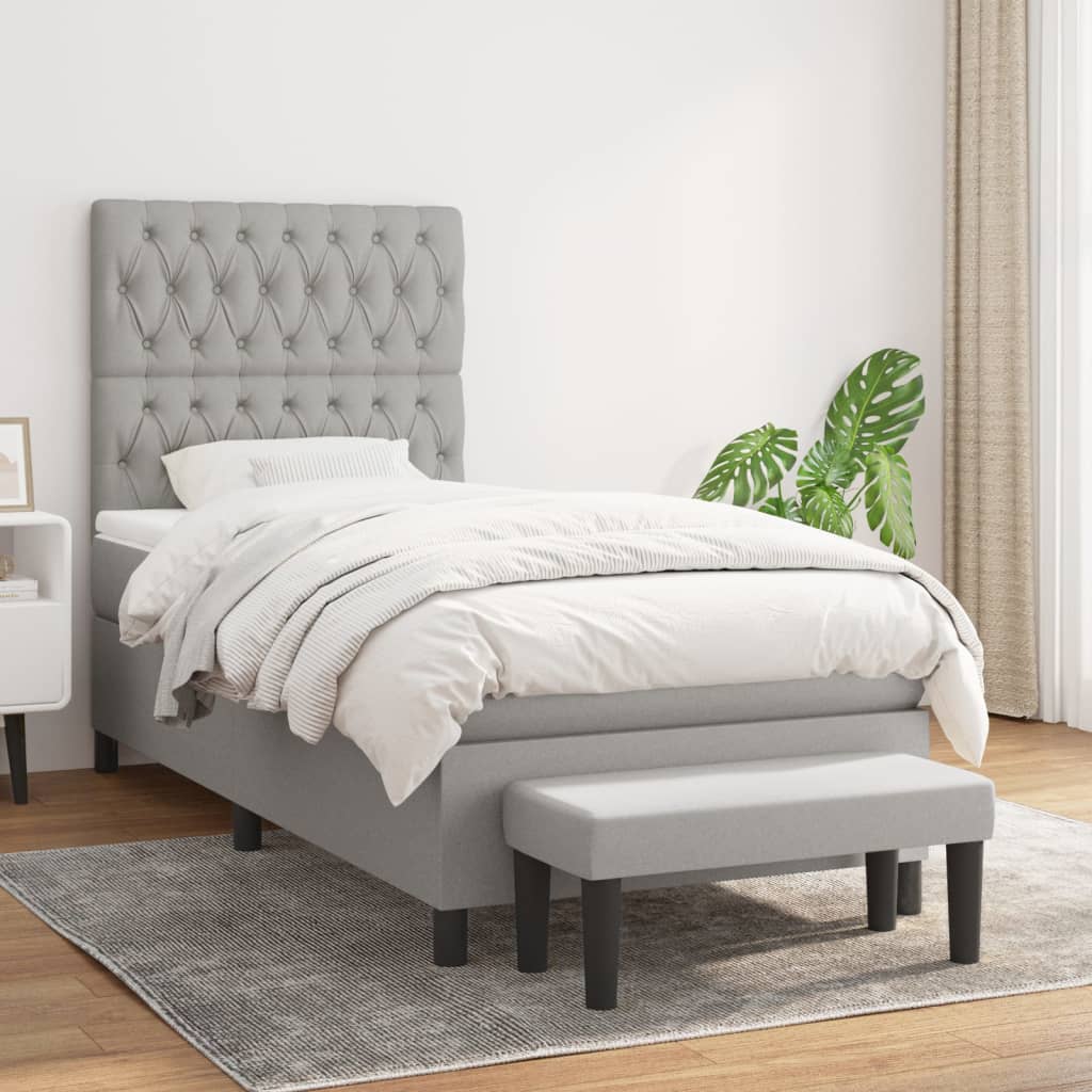 vidaXL Posteľný rám boxsping s matracom bledosivý 90x200 cm látka