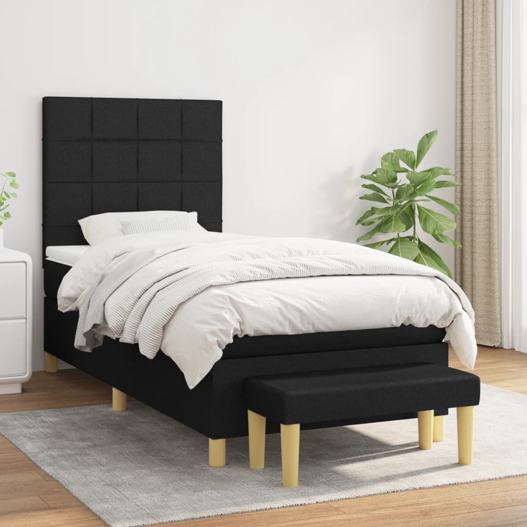 vidaXL Posteľný rám boxspring s matracom čierny 90x200 cm látka