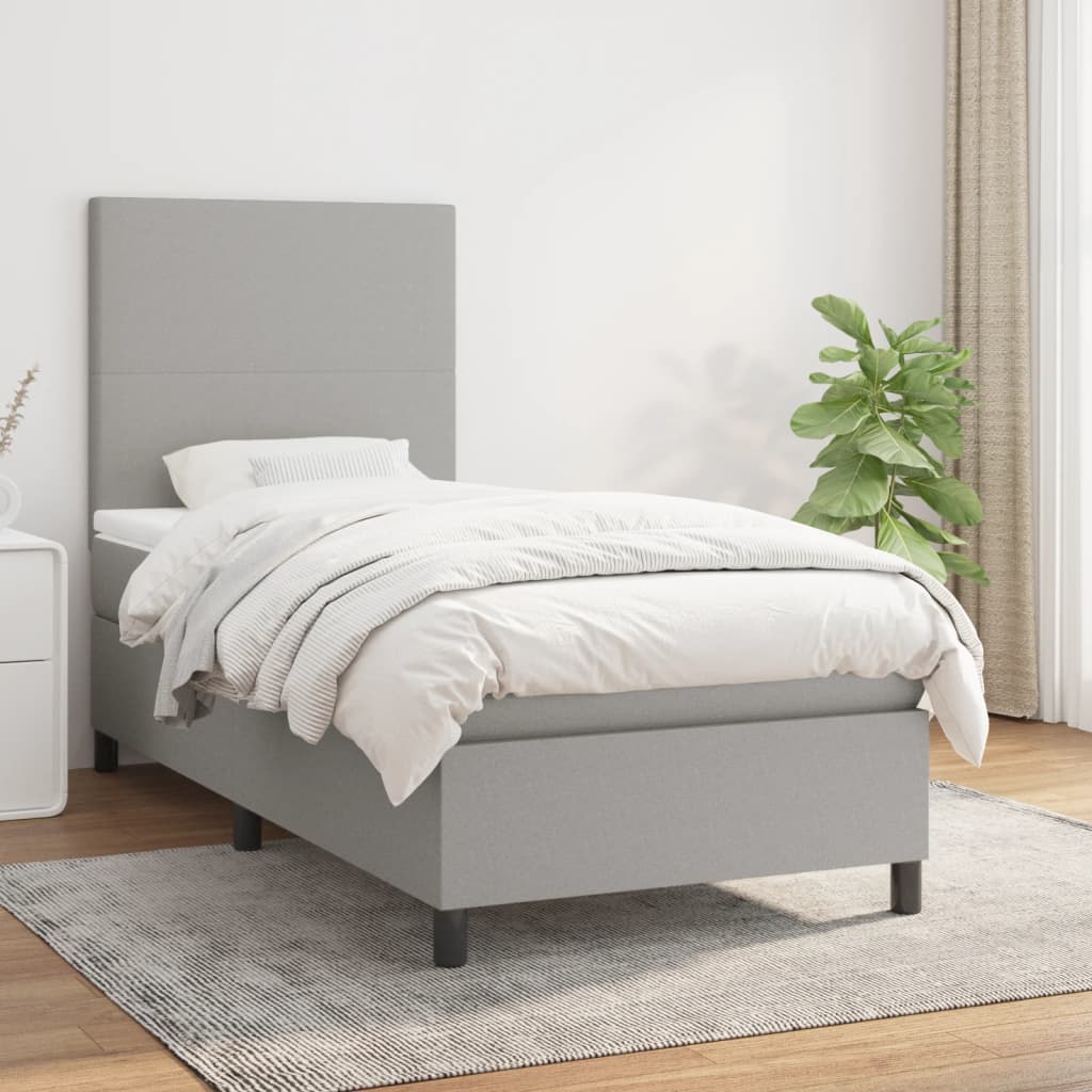 vidaXL Posteľný rám boxsping s matracom bledosivý 90x200 cm látka