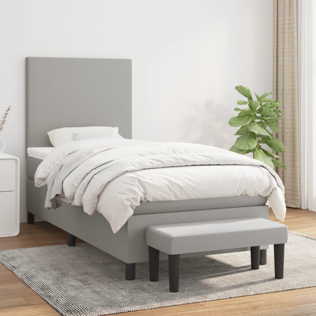 vidaXL Posteľný rám boxsping s matracom bledosivý 90x200 cm látka