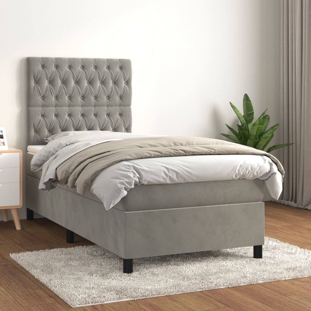 vidaXL Posteľný rám boxsping s matracom bledosivý 90x200 cm zamat