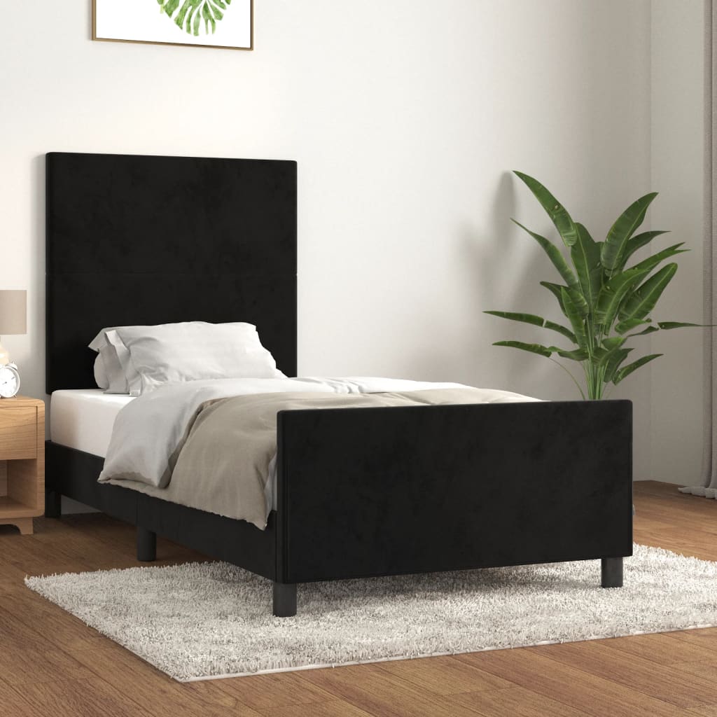 vidaXL Posteľný rám s čelom čierny 90x200 cm zamat