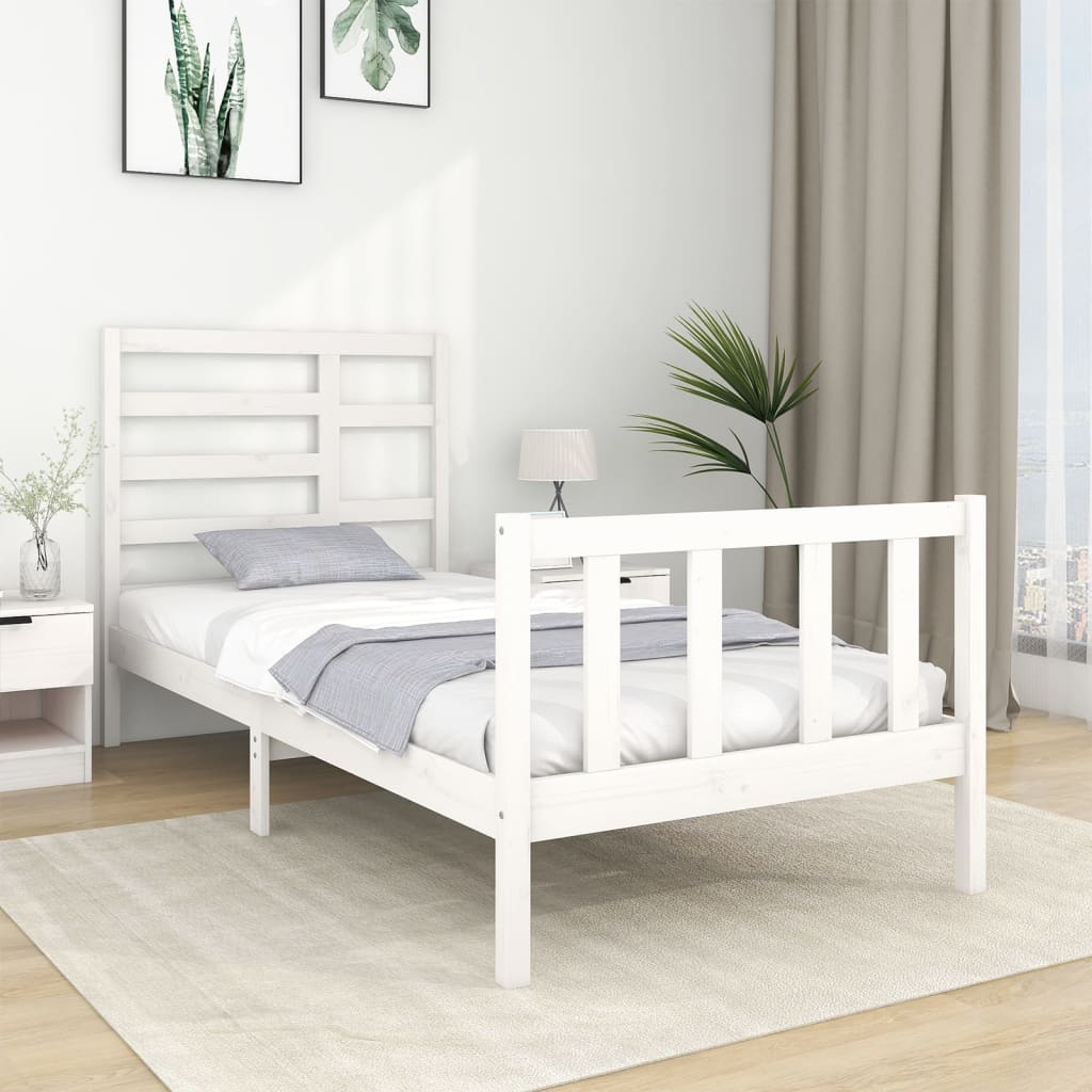 vidaXL Posteľný rám, biely drevený masív 75x190cm malé jednolôžko