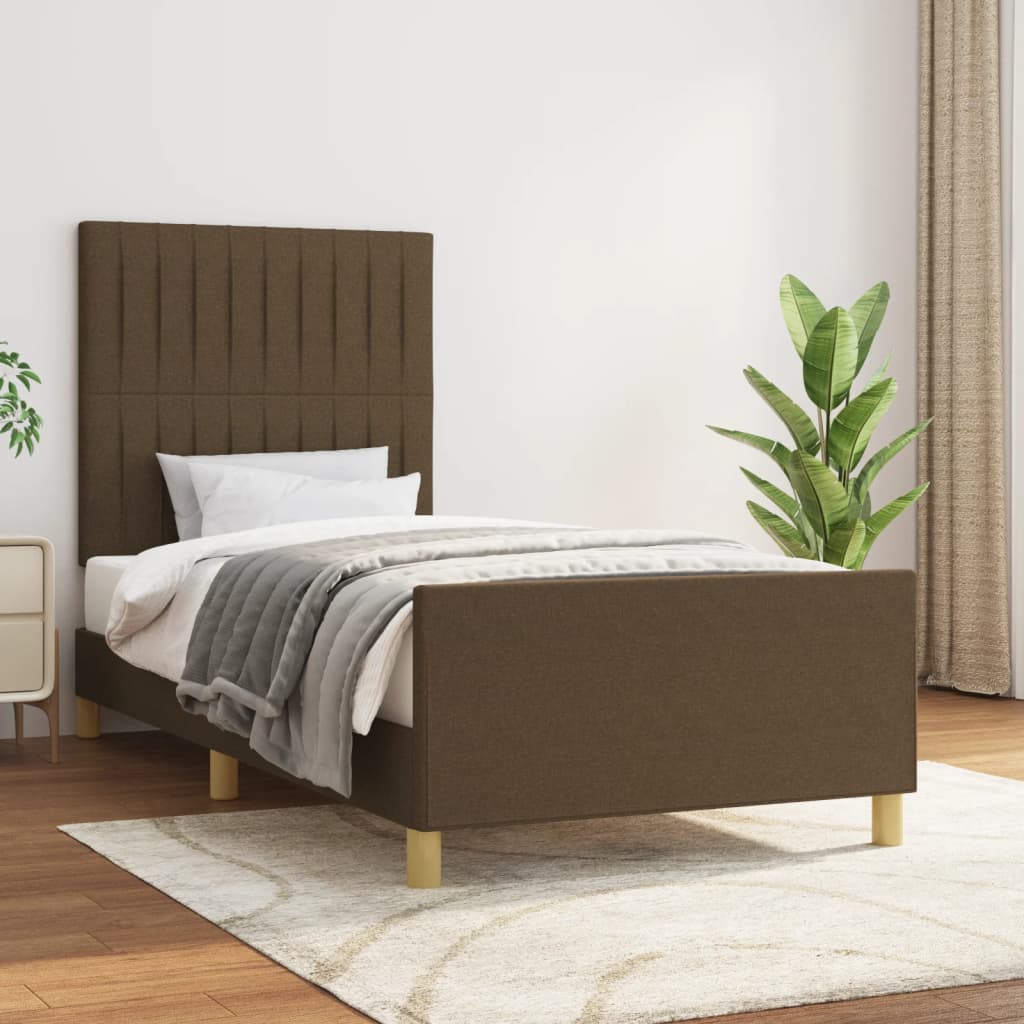 vidaXL Posteľný rám s čelom tmavohnedý 90x200 cm látka