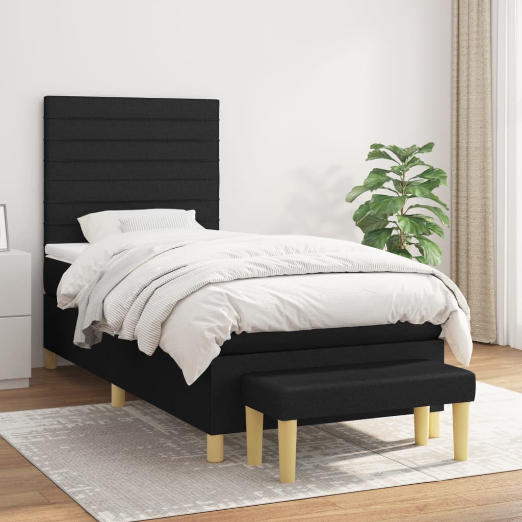 vidaXL Posteľný rám boxspring s matracom čierny 90x200 cm látka