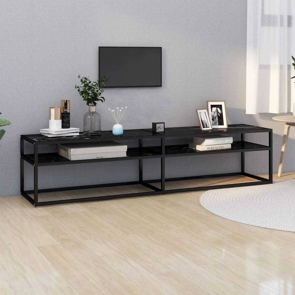 vidaXL TV skrinka, čierny mramor 180x40x40,5 cm, tvrdené sklo