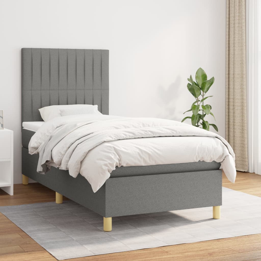 vidaXL Posteľný rám boxsping s matracom tmavosivý 80x200 cm látka