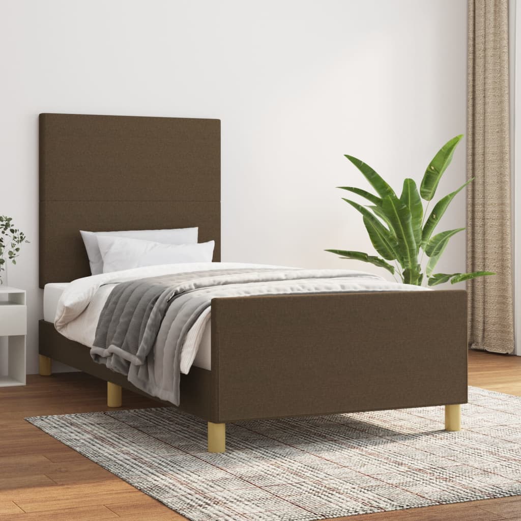 vidaXL Posteľný rám s čelom tmavohnedý 90x200 cm látka