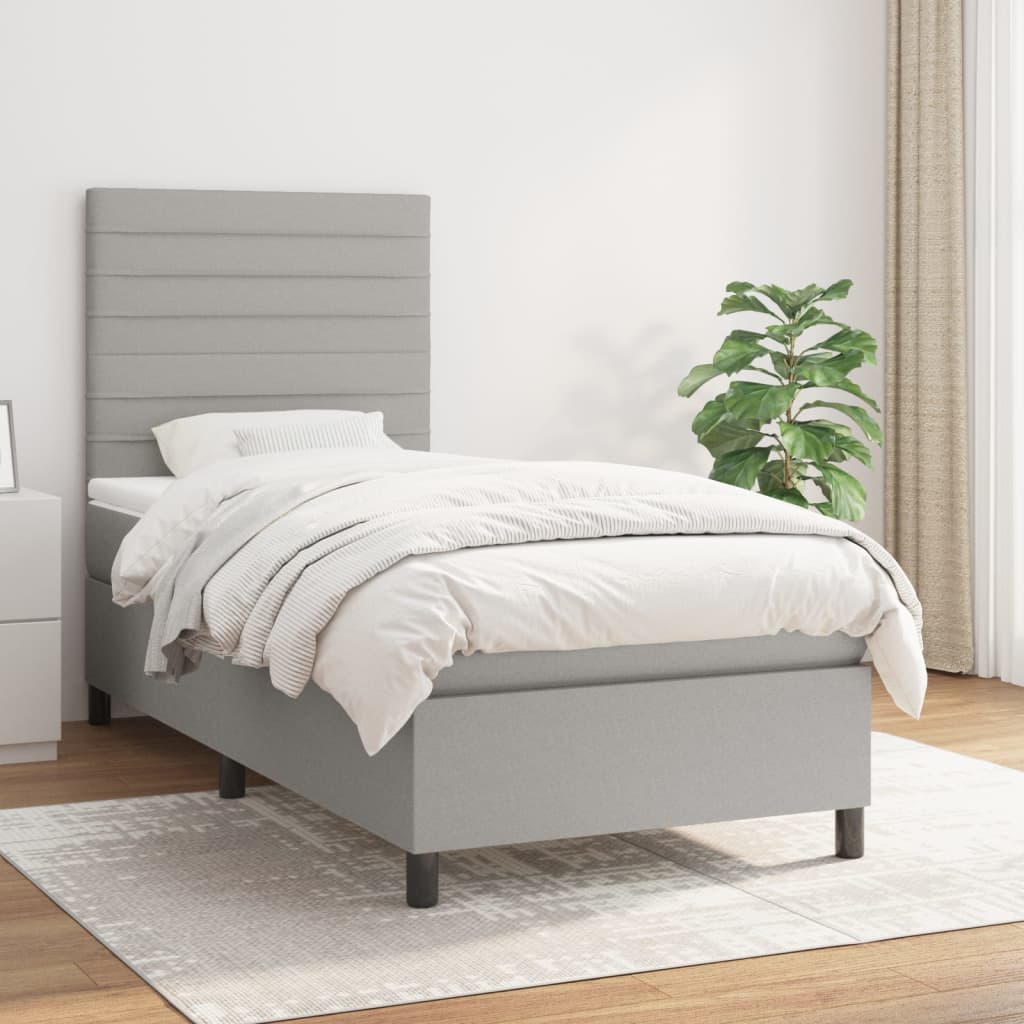 vidaXL Posteľný rám boxsping s matracom bledosivý 90x200 cm látka