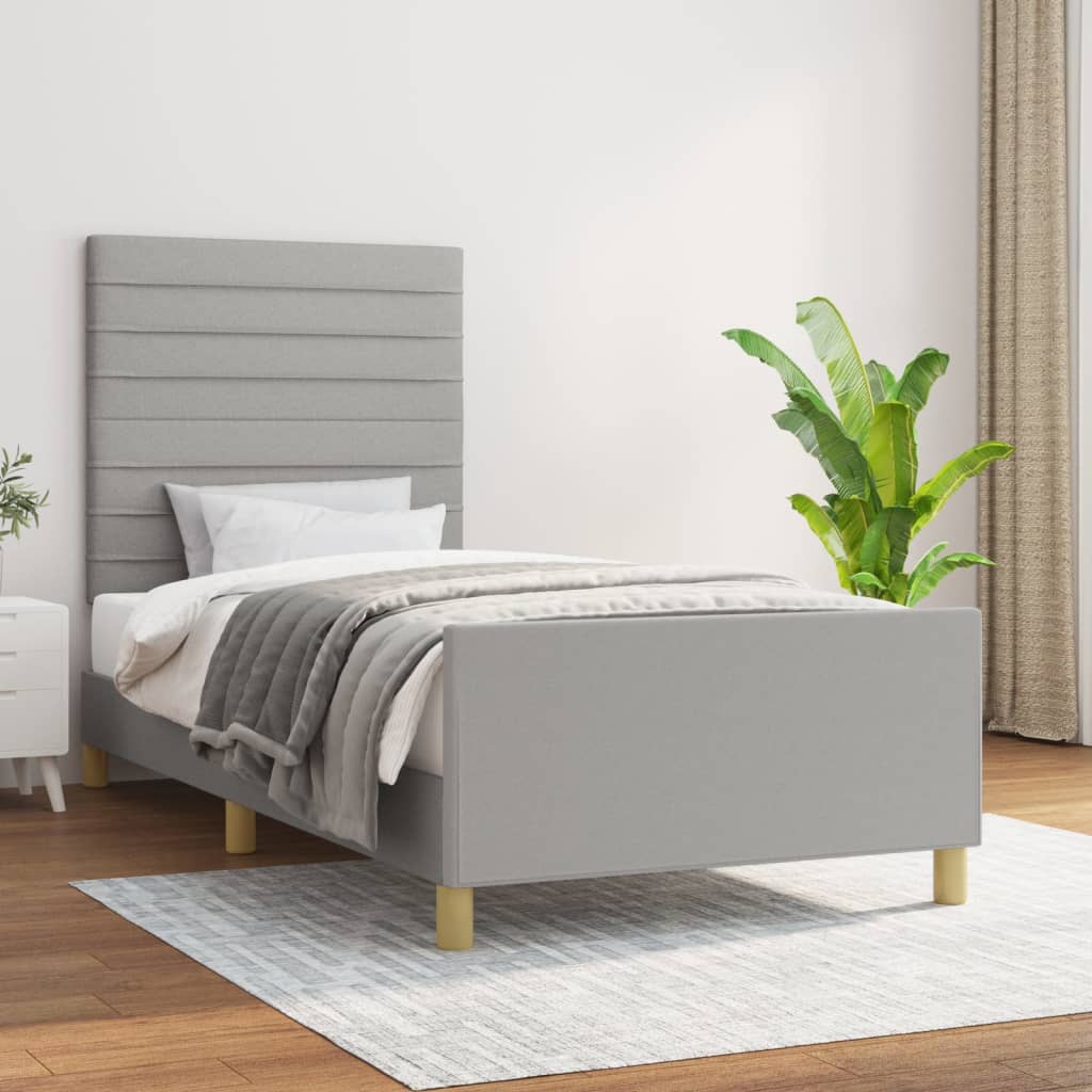 vidaXL Posteľný rám s čelom bledosivý 90x190 cm látka