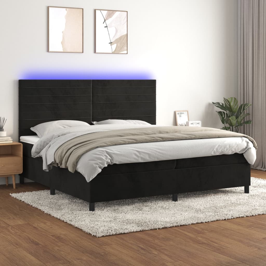 vidaXL Posteľ boxsping s matracom a LED čierna 200x200 cm zamat