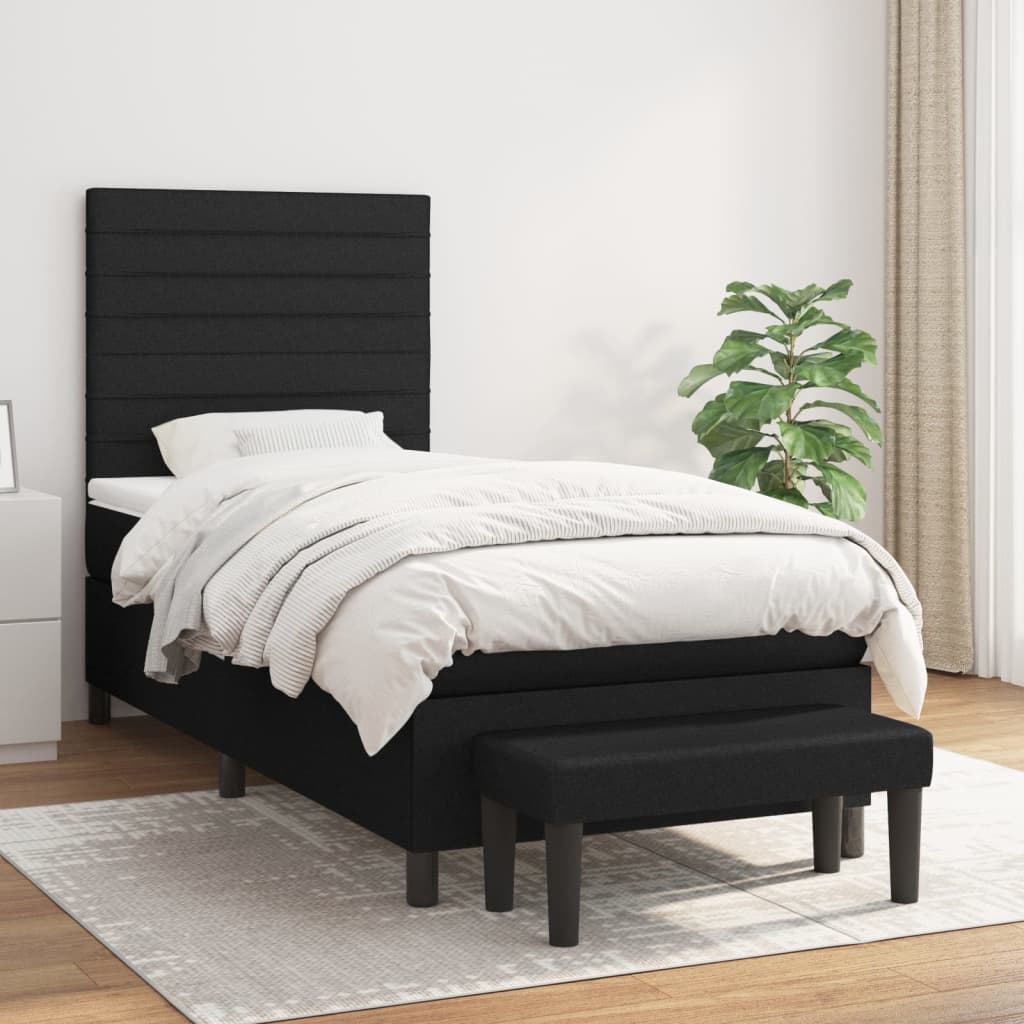 vidaXL Posteľný rám boxspring s matracom čierny 90x200 cm látka