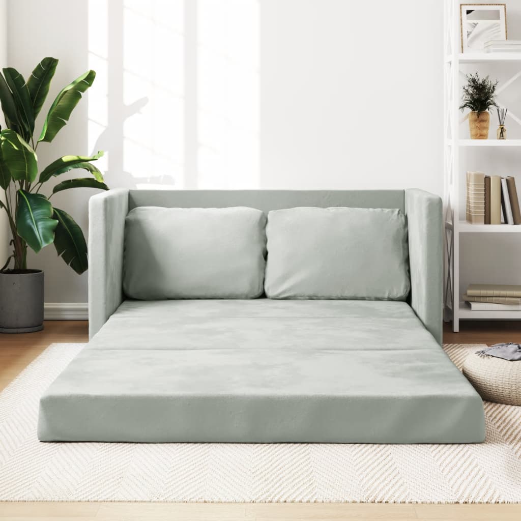 vidaXL Podlahová rozkladacia pohovka 2v1 svetlosivá 122x204x55cm zamat