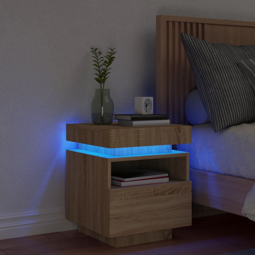 vidaXL Nočný stolík s LED svetlami dub sonoma 40x39x48,5 cm