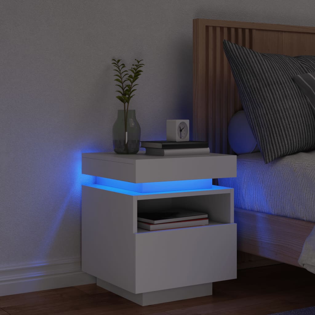 vidaXL Nočný stolík s LED svetlami biela 40x39x48,5 cm