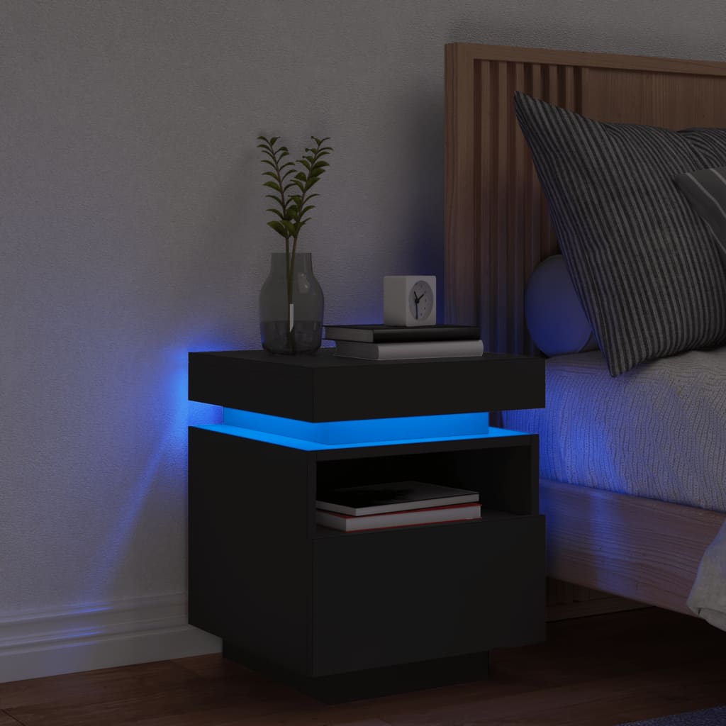 vidaXL Nočný stolík s LED svetlami čierna 40x39x48,5 cm