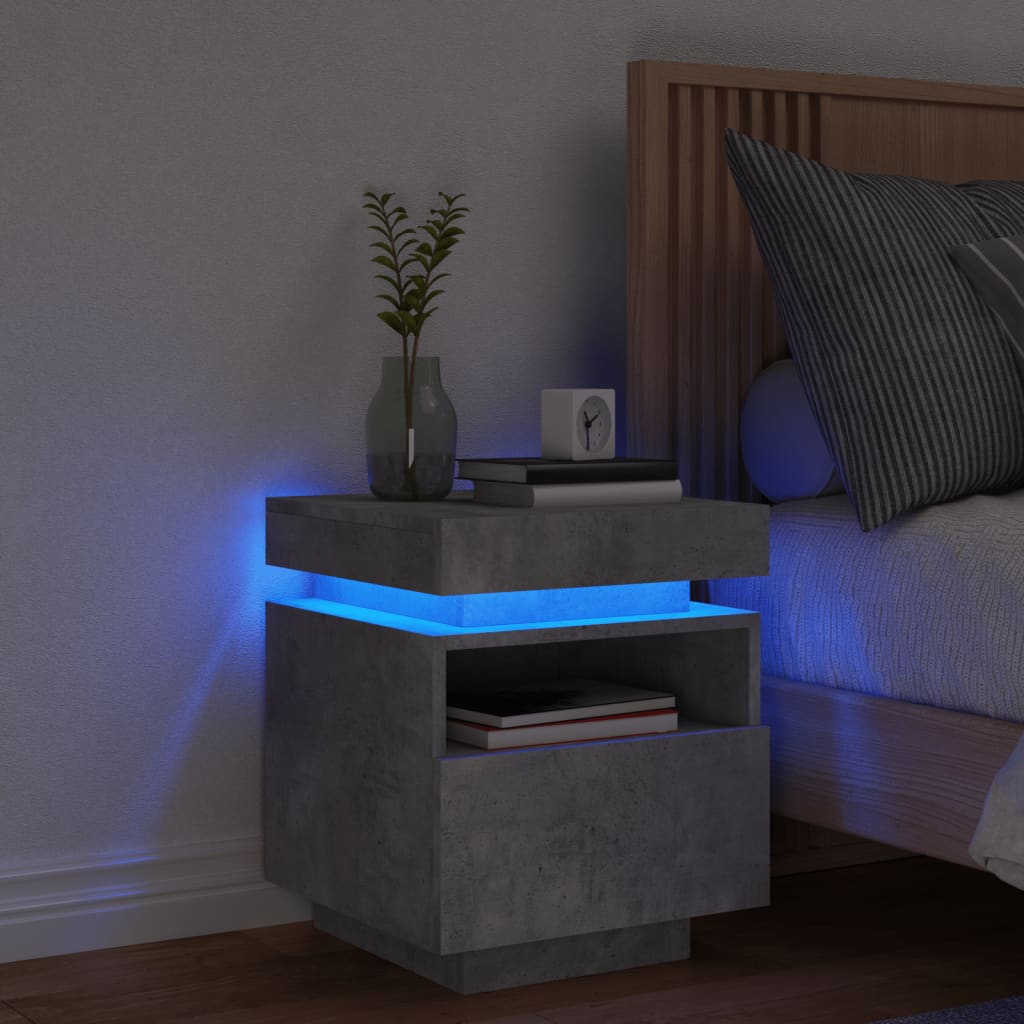 vidaXL Nočný stolík s LED svetlami betónovo sivý 40x39x48,5 cm