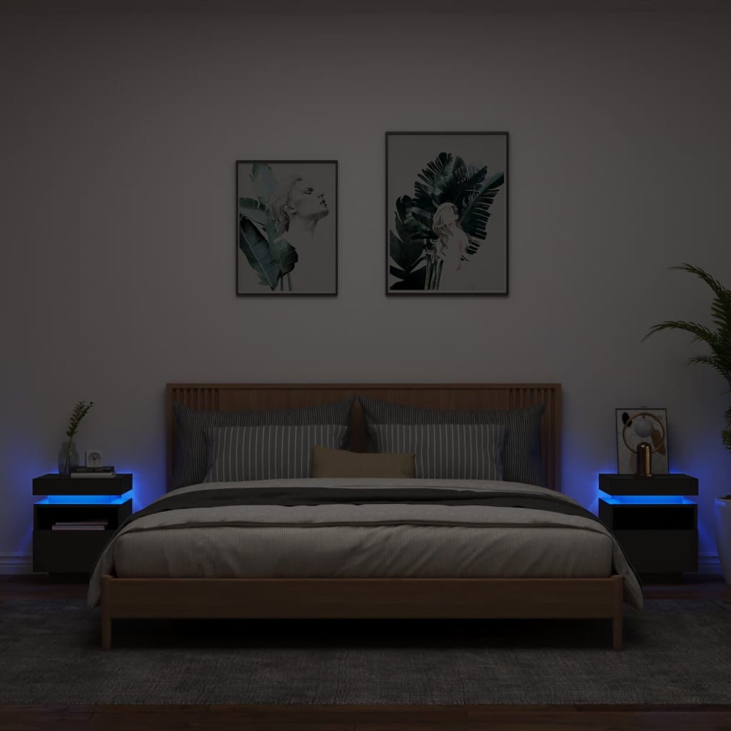 vidaXL Nočné stolíky s LED svetlami 2 ks čierne 40x39x48,5 cm