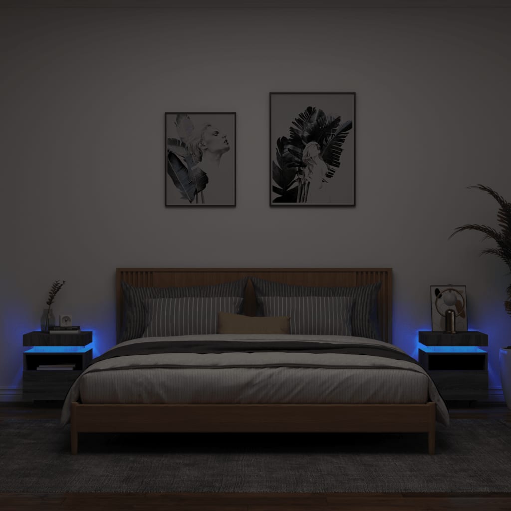 vidaXL Nočné stolíky s LED svetlami 2 ks sivé sonoma 40x39x48,5 cm