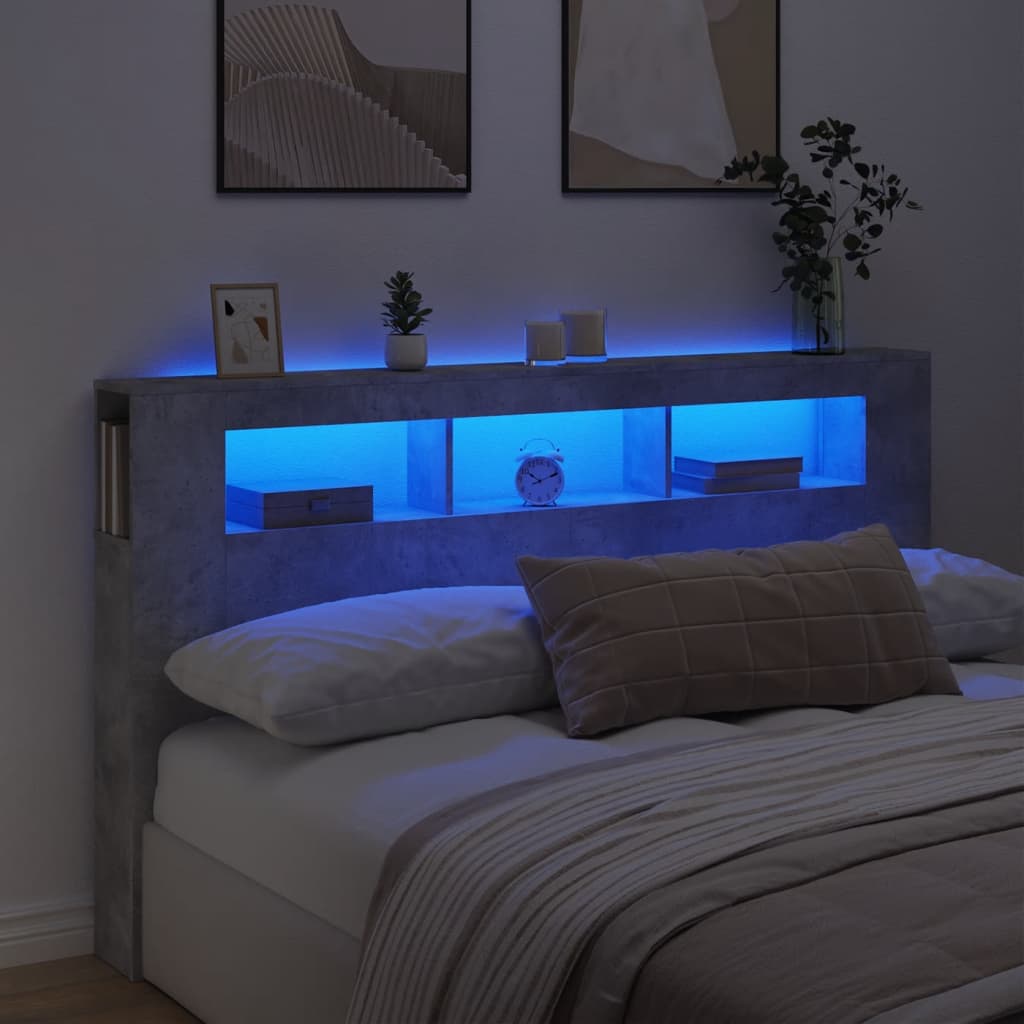 vidaXL Čelo s LED betónovo sivé 180x18,5x103,5 cm kompozitné drevo