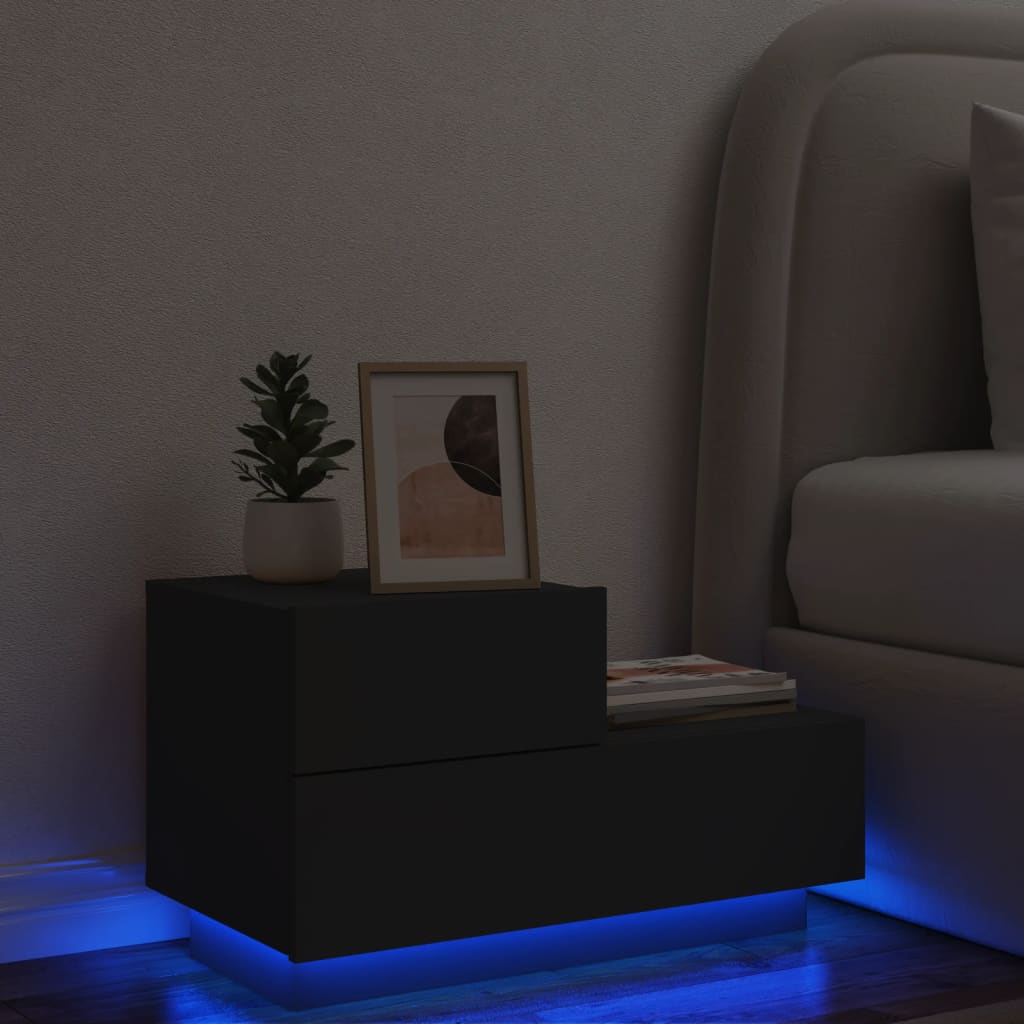 vidaXL Nočný stolík s LED svetlami čierny 70x36x40,5 cm