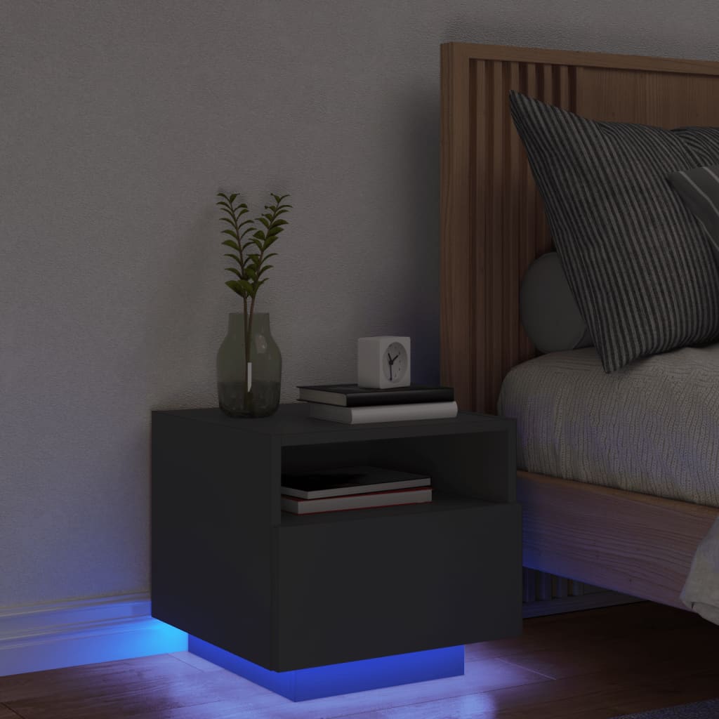 vidaXL Nočný stolík s LED svetlami čierny 40x39x37 cm