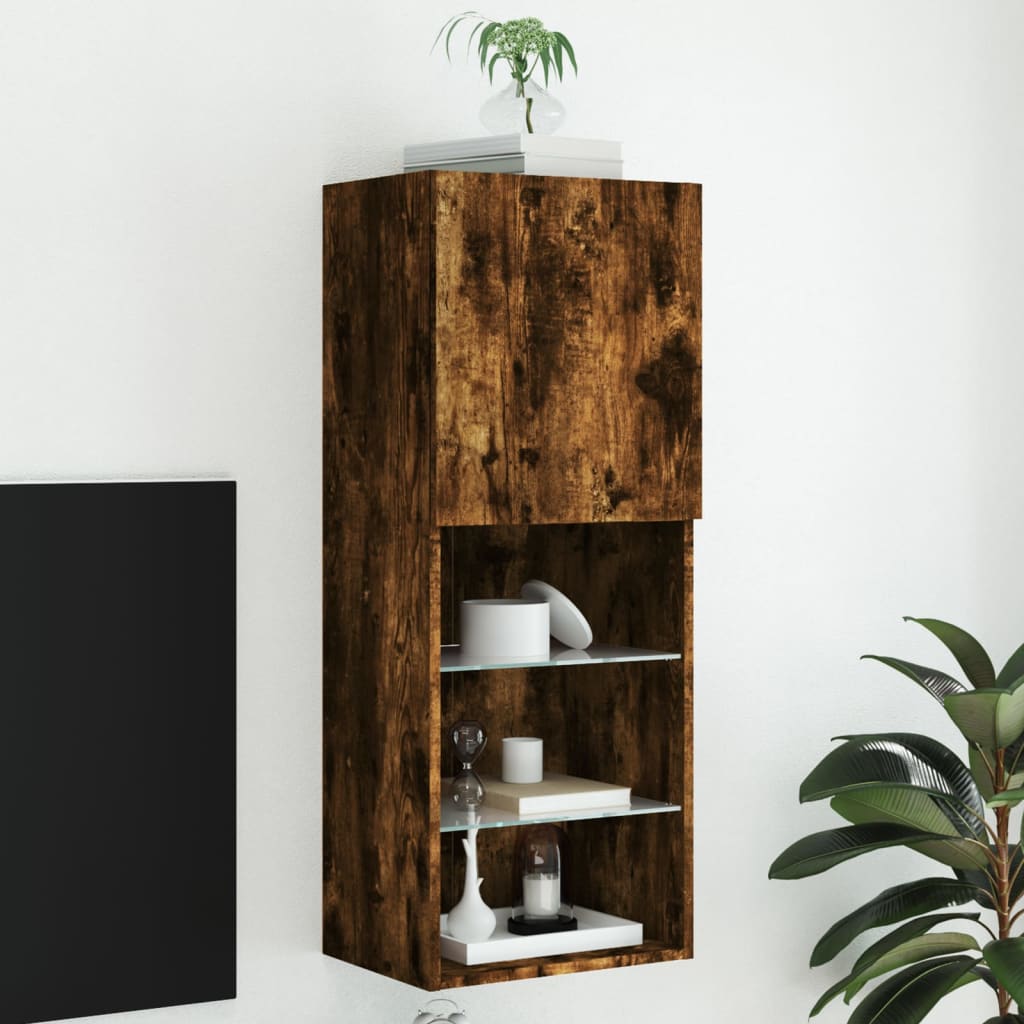 vidaXL TV skrinka s LED svetlami dymový dub 40,5x30x102 cm