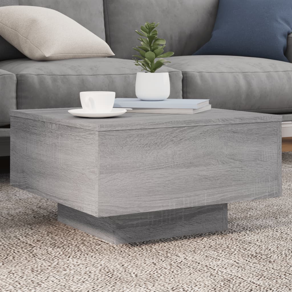 vidaXL Konferenčný stolík s LED svetlami sivý sonoma 55x55x31 cm
