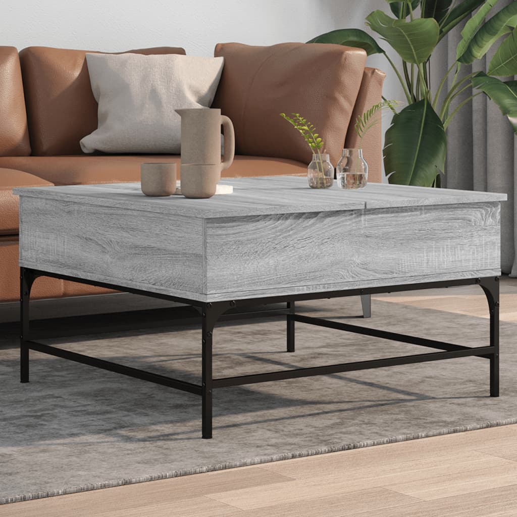 vidaXL Konferenčný stolík, sivá sonoma 80x80x45cm kompozitné drevo+kov