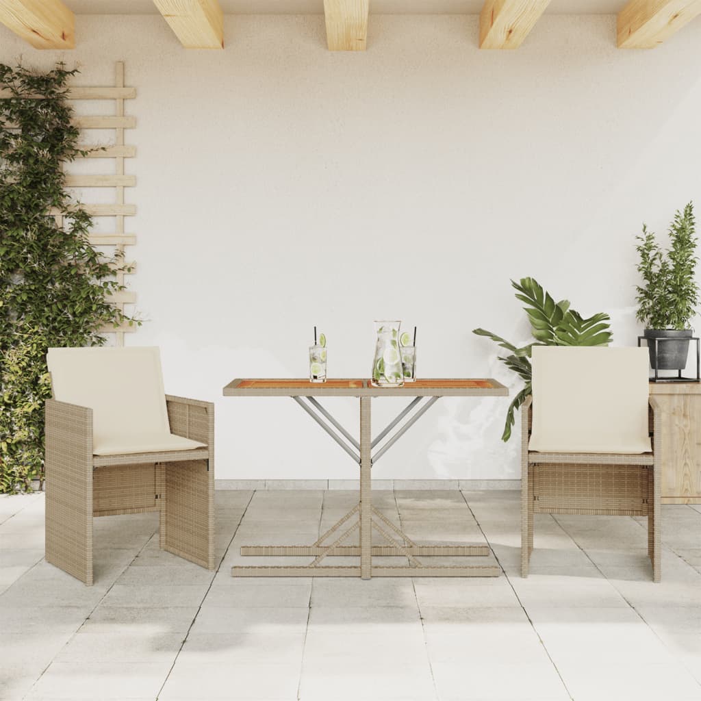 vidaXL 3-dielna bistro súprava s podložkami béžová polyratan