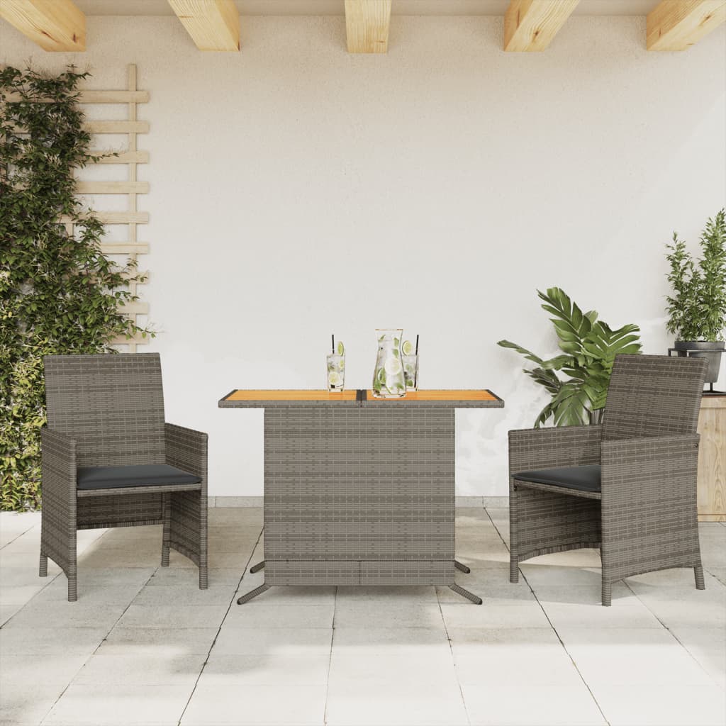 vidaXL 3-dielna záhradná bistro súprava s vankúšmi sivá polyratan