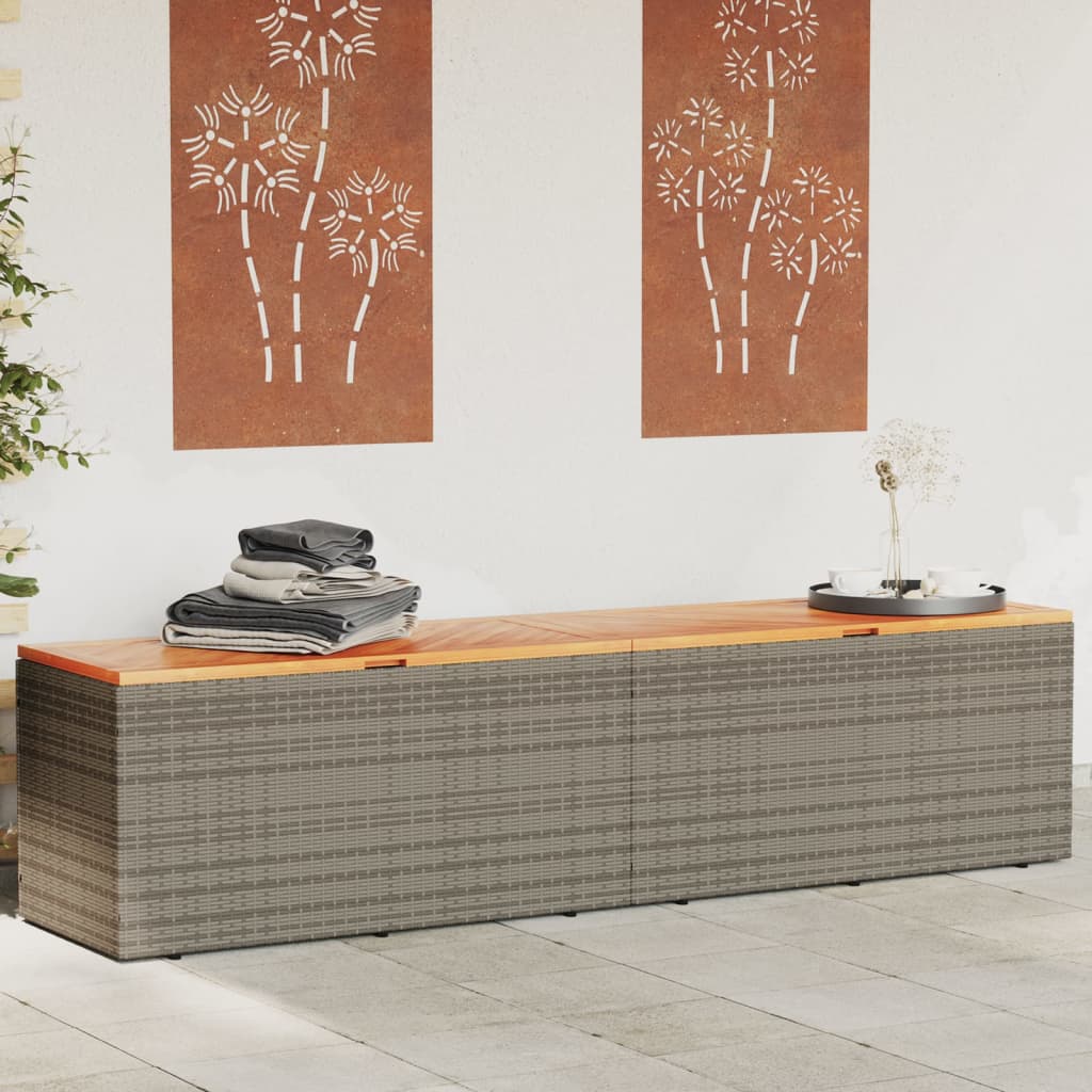vidaXL Záhradný úložný box sivý 220x50x54 cm polyratan akáciové drevo