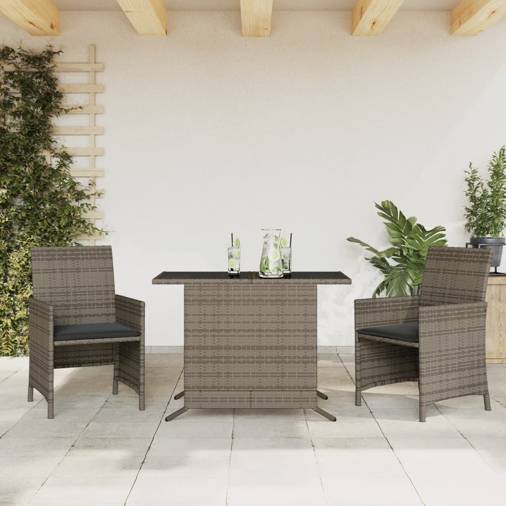 vidaXL 3-dielna záhradná bistro súprava s vankúšmi sivá polyratan