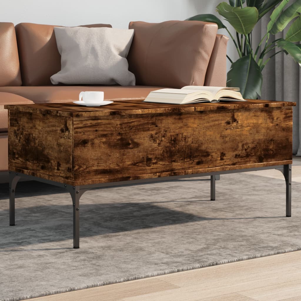 vidaXL Konferenčný stolík, tmavý dub 100x50x45cm, kompozitné drevo+kov