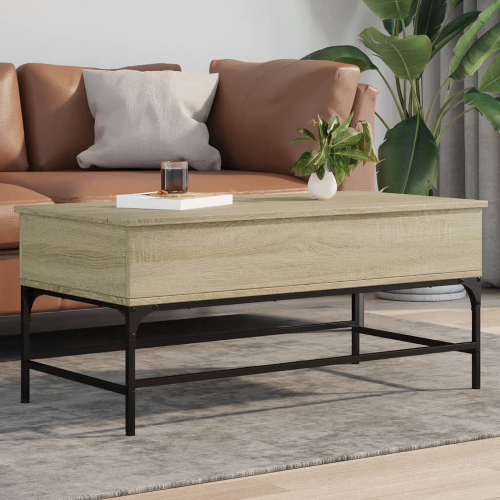 vidaXL Konferenčný stolík, dub sonoma 100x50x45cm kompozitné drevo+kov