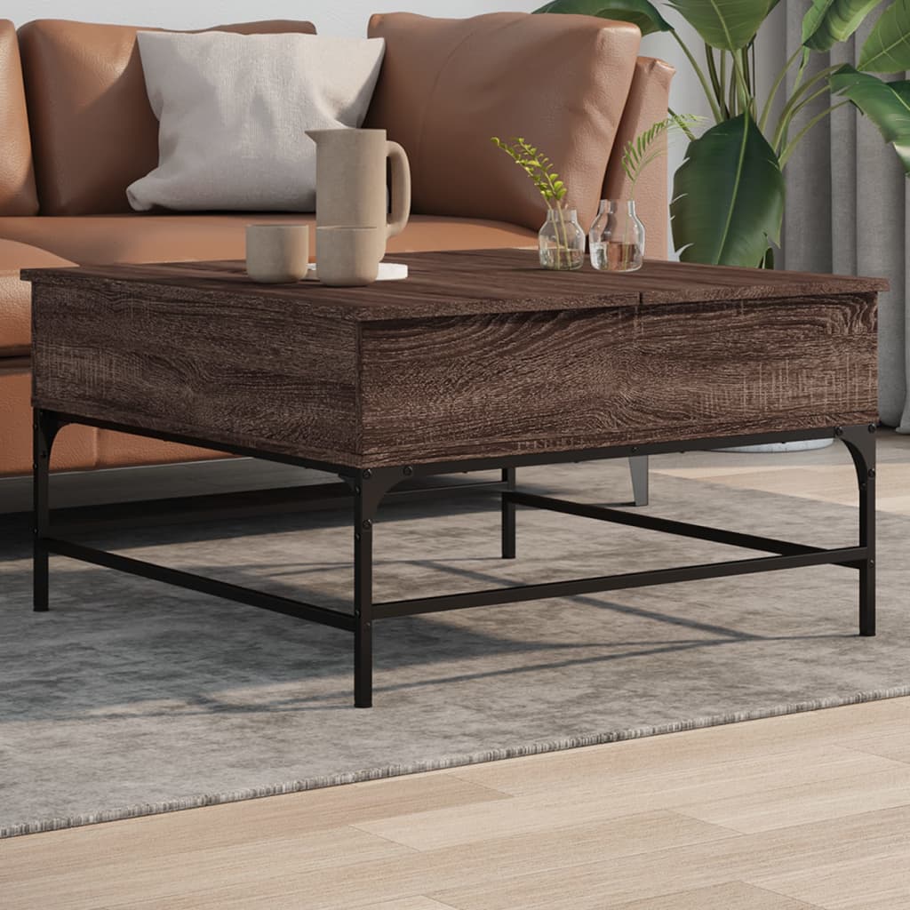 vidaXL Konferenčný stolík, hnedý dub 80x80x45 cm, kompozitné drevo+kov