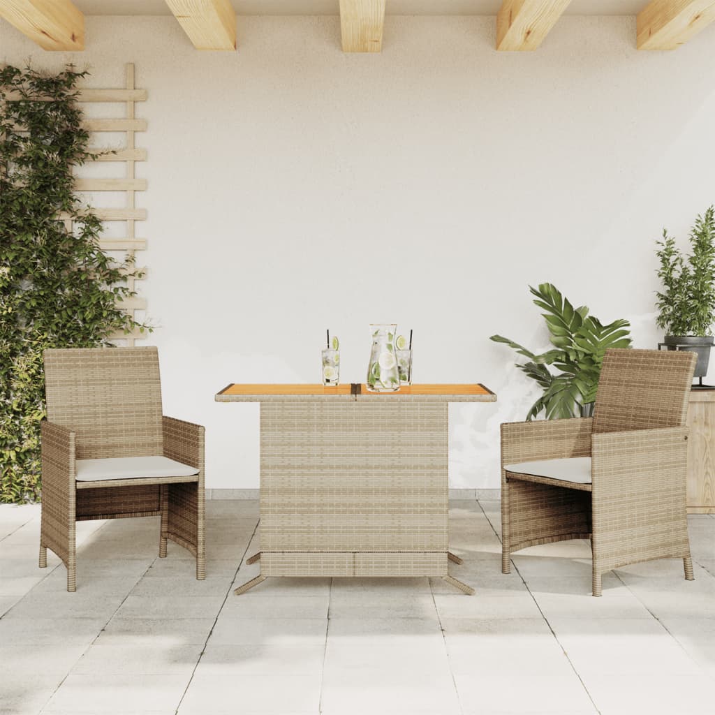vidaXL 3-dielna bistro súprava s podložkami béžová polyratan