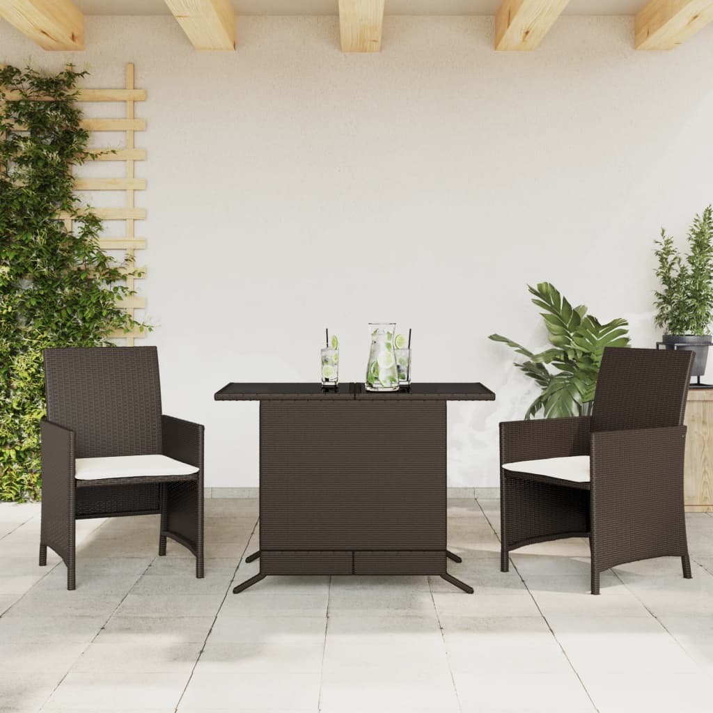 vidaXL 3-dielna bistro súprava s podložkami hnedá polyratan