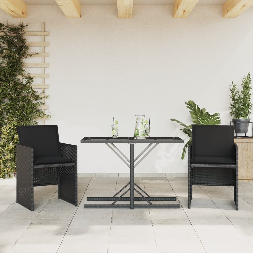 vidaXL 3-dielna bistro súprava s vankúšmi čierna polyratanová