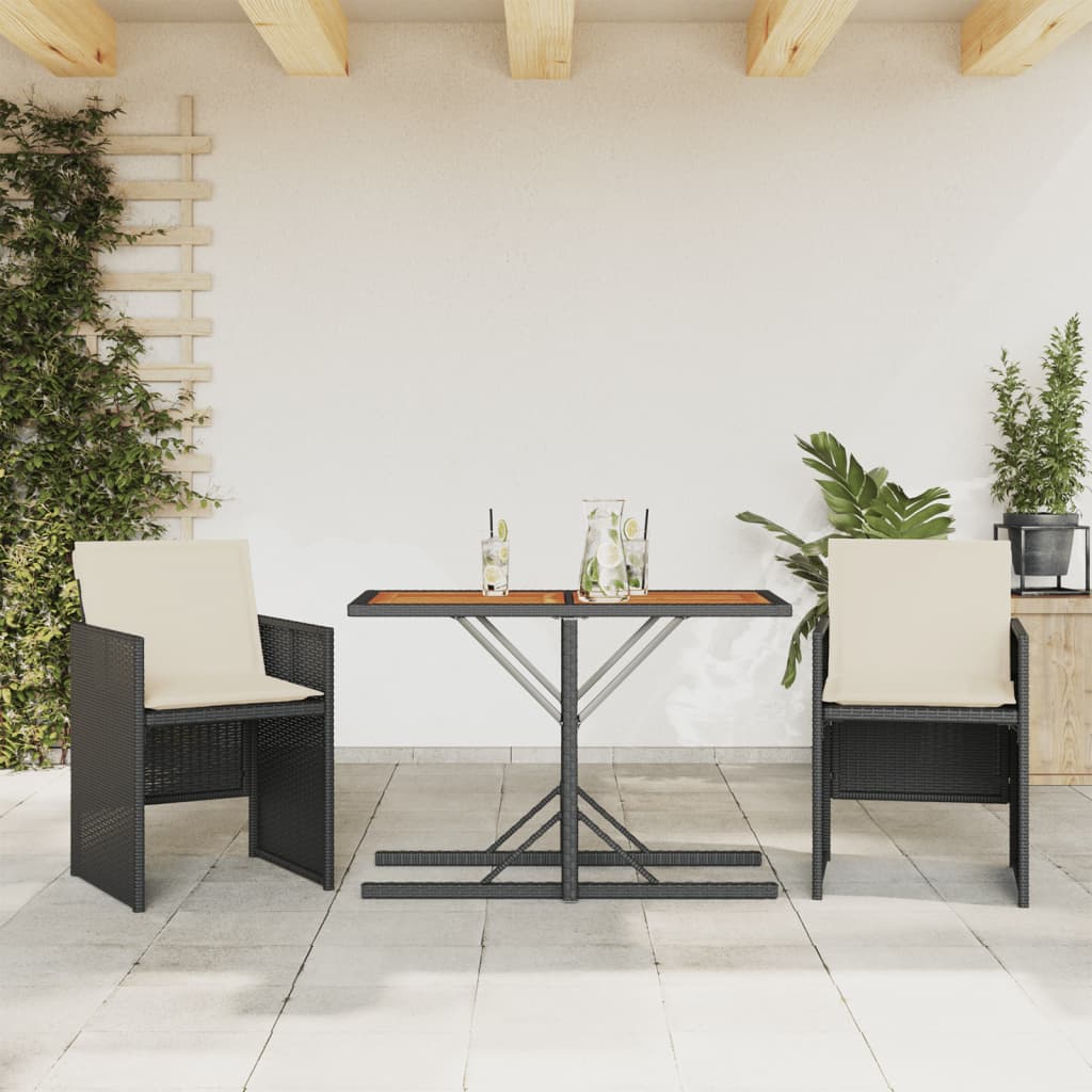 vidaXL 3-dielna bistro súprava s vankúšmi čierna polyratanová