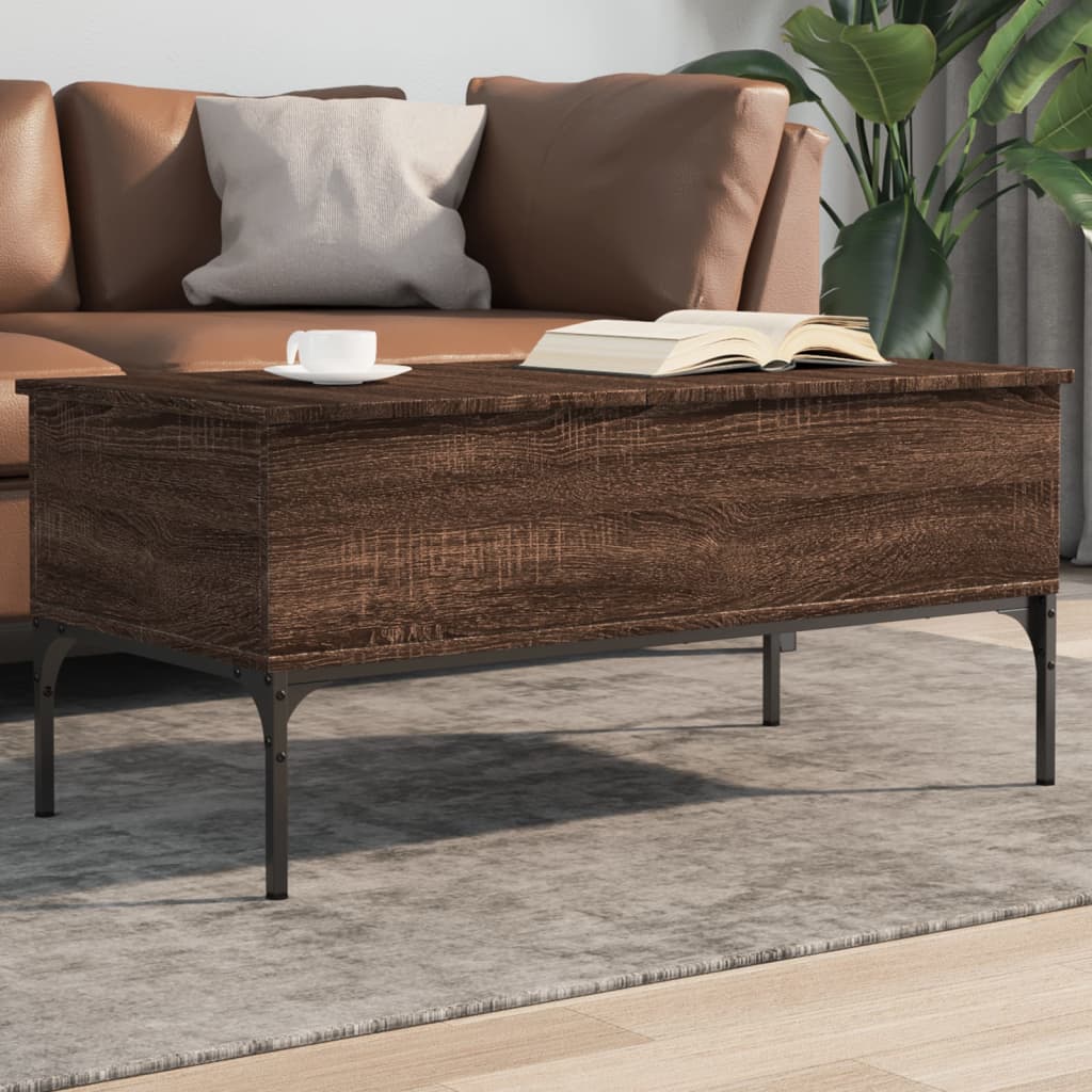vidaXL Konferenčný stolík, hnedý dub 100x50x45cm, kompozitné drevo+kov