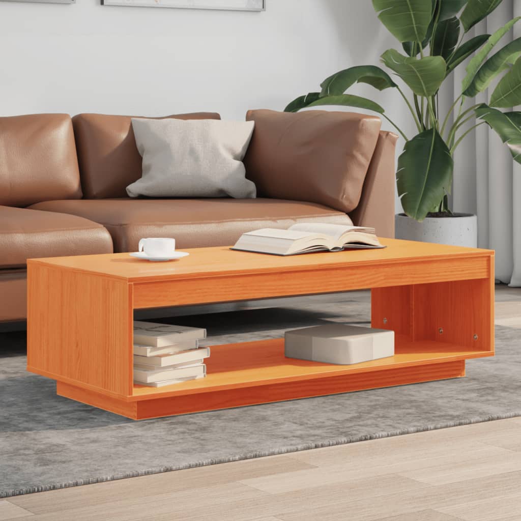 vidaXL Konferenčný stolík voskovohnedý 110x50x33,5 cm borovicový masív