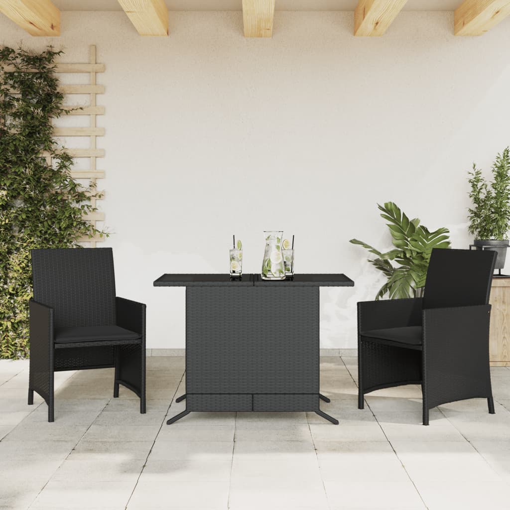 vidaXL 3-dielna bistro súprava s vankúšmi čierna polyratanová