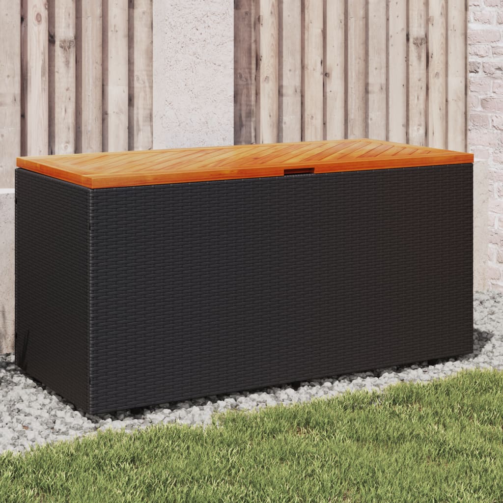 vidaXL Záhrad. úložný box čierny 110x50x54 cm polyratan akáciové drevo