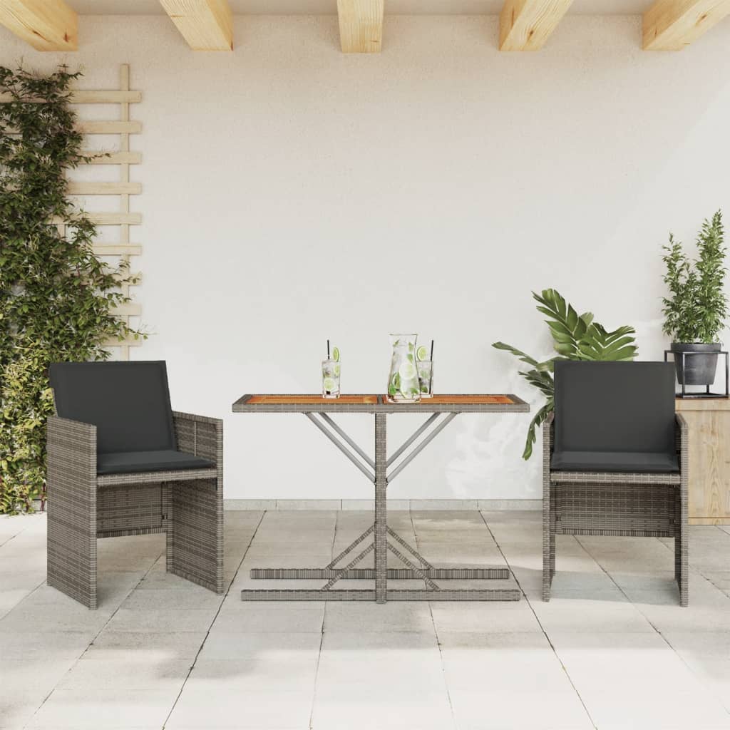 vidaXL 3-dielna záhradná bistro súprava s vankúšmi sivá polyratan